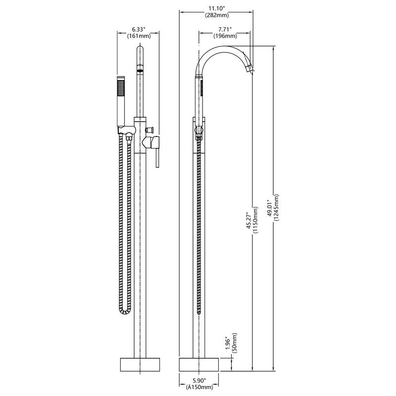 Freestanding Bathtub Faucet Tub Floor Mount Bathroom Faucets Single Handle with Hand Shower High Flow Rate Max 6 GPM