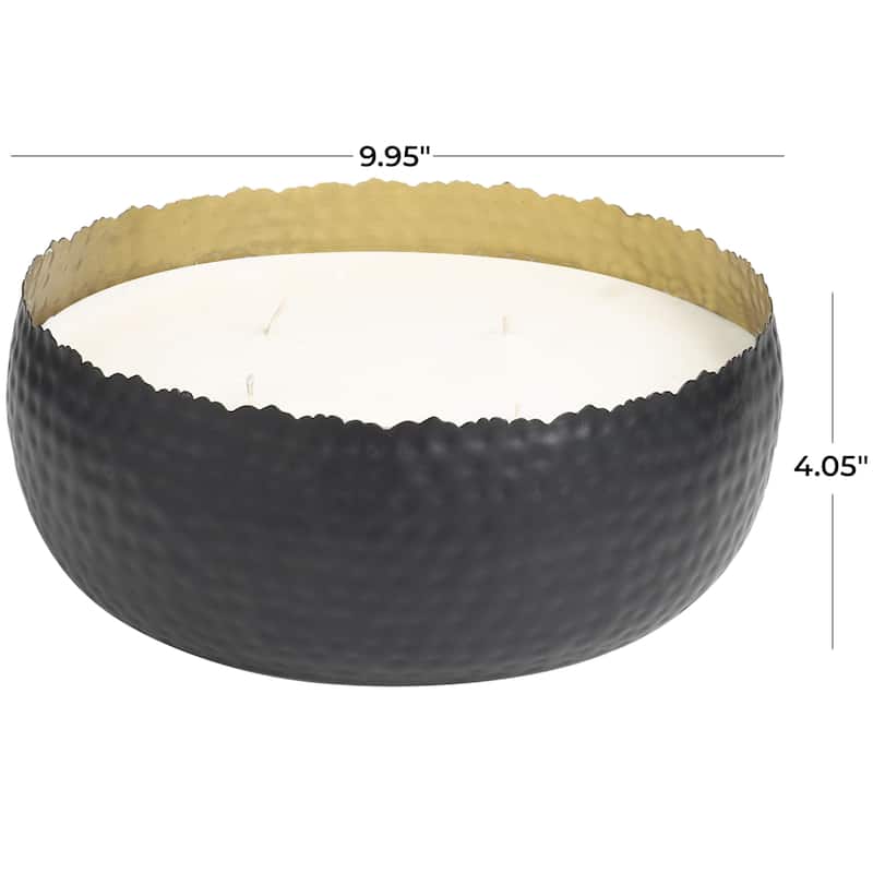 Metal Scented Wide Hammered 90 oz 4 Wick Decorative Candle with White Wax - Gold, Silver, Black - Roche River Decor