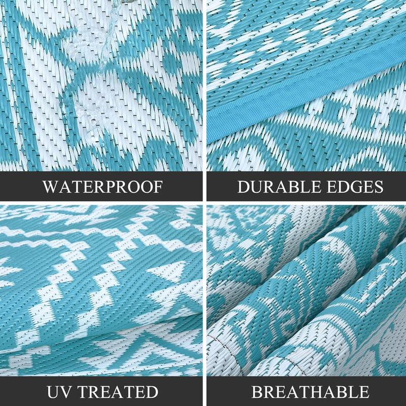 Outdoor Rugs Reversible Geometric Boho Plastic Straw Rug for Patio Camping Beach Deck Picnic Backyard