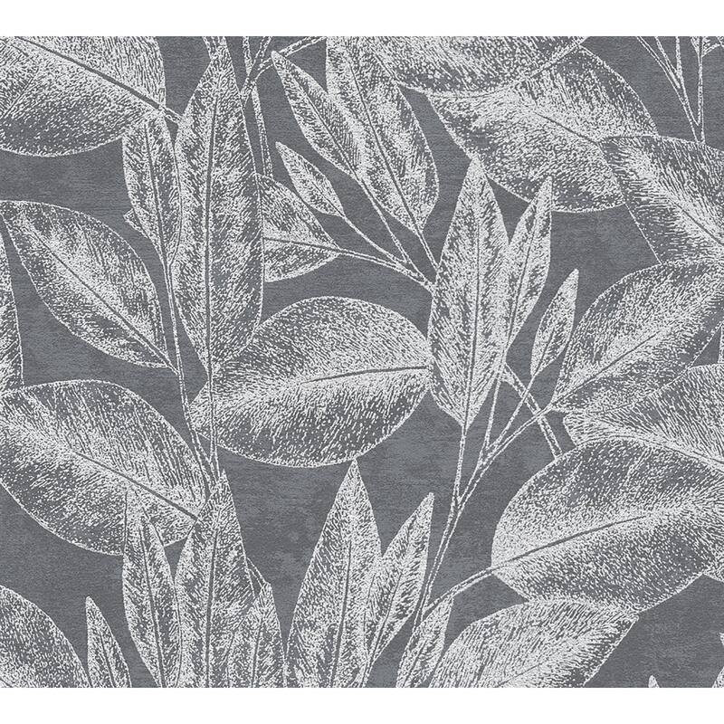 Advantage Suki Grey Leaves Wallpaper - 20.9in x 396in x 0.025in - 20.9in x 396in x 0.025in