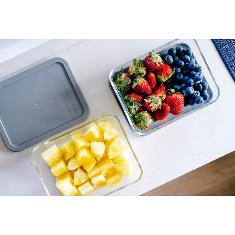 Dura Living Glass Food Containers - 6.55 Cup Rectangular Set - Microwave, Oven, & Dishwasher Safe, BPA-Free Lids