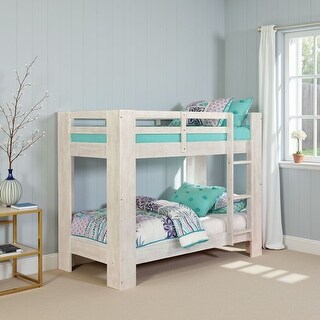 Sumo Twin Over Twin Bunk Bed, White Solid Wood Frame, Guard Rails