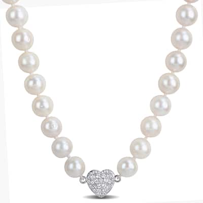 Miadora Cultured Freshwater Edison Pearl Necklace 3/4ct TGW Created White Sapphire in Sterling Silver