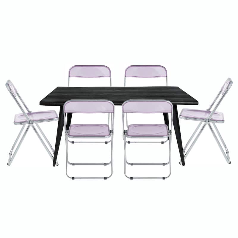 LeisureMod Lawrence Acrylic Folding Dining Chairs and Dining Table Set - Magenta