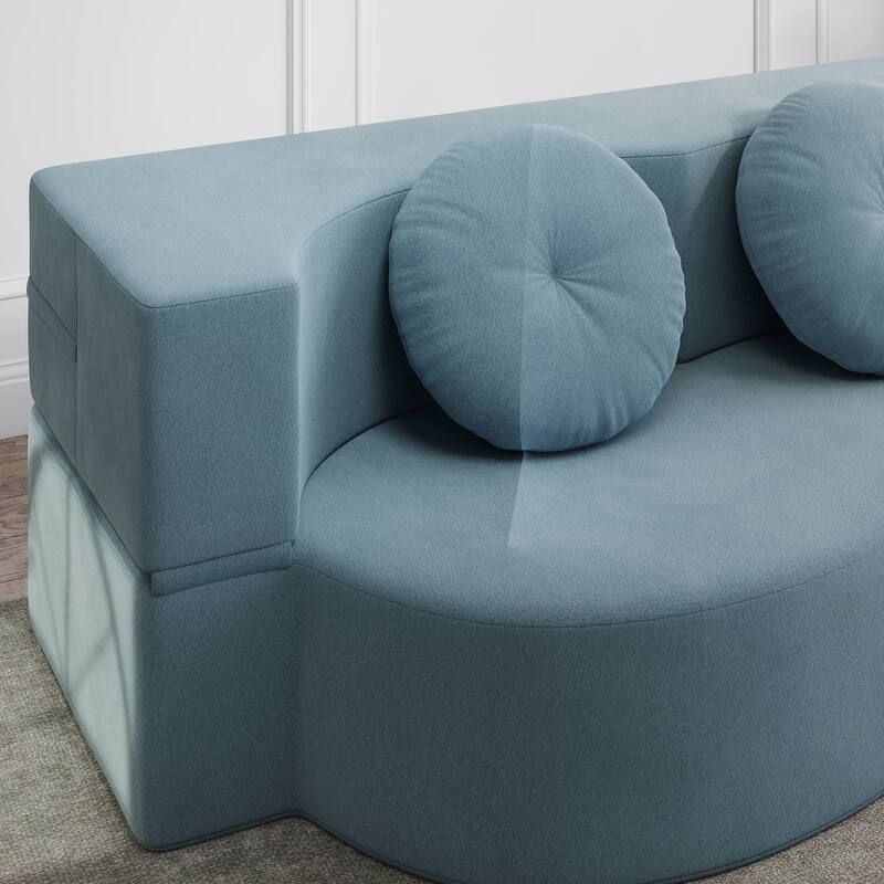 Rossetta Full Size Modern Convertible Plush Polyester Blend Upholstery Foam-Filled Floor Sofa with 2 Pillows