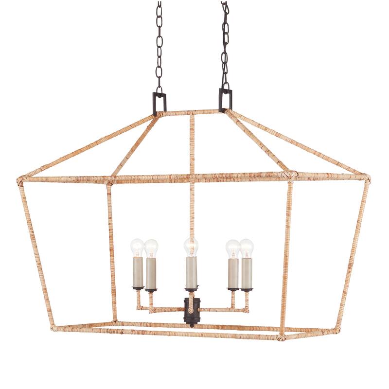 Currey & Company Denison Rattan Rectangular Lantern - 34"h x 40"w x 20"d