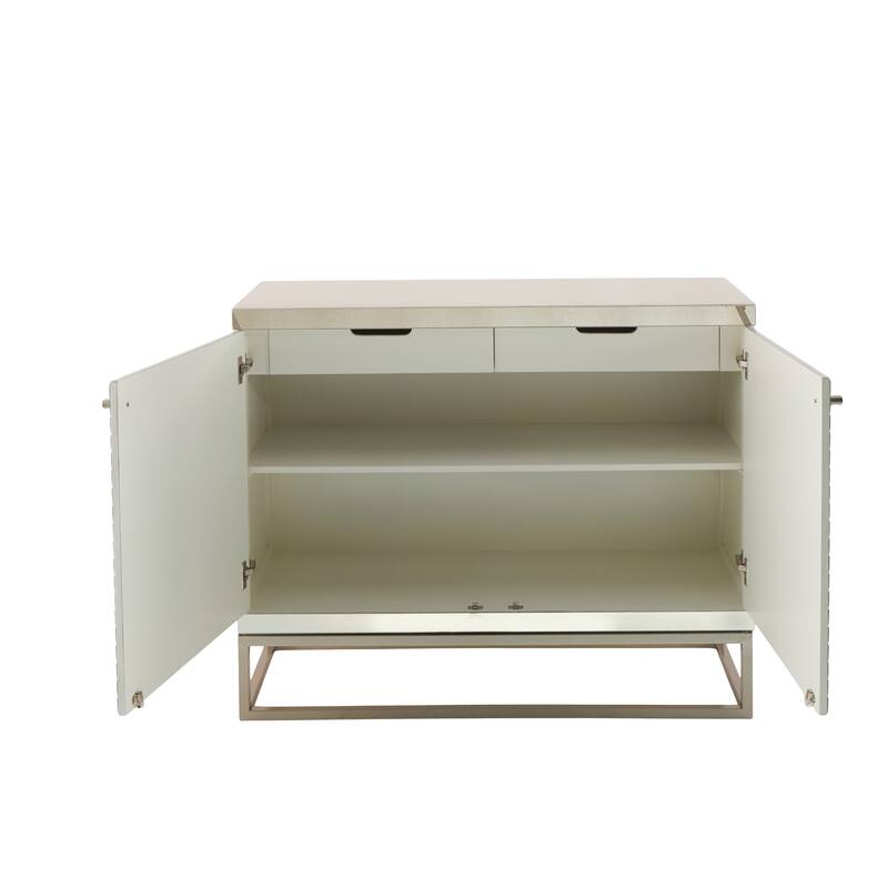 Glass 2 Door Cabinet with Linear Striped Panels and Gray Iron Base - Silver - Roche River Decor - 18"W x 47"L x 38"H