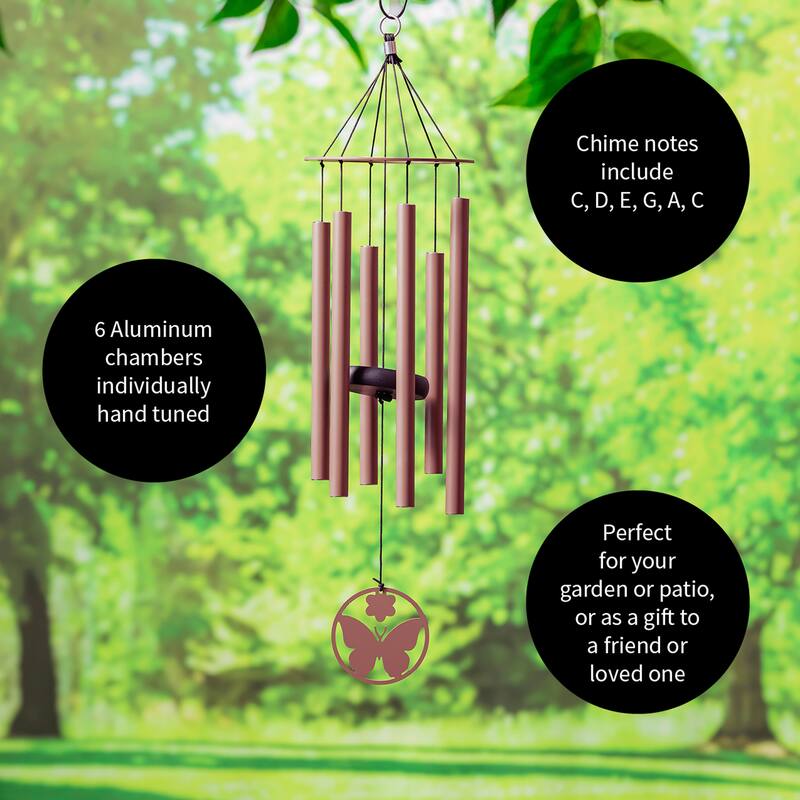 27 in. Laser Cut Metal Hand Tuned Wind Chime, Butterfly, Scale "C"
