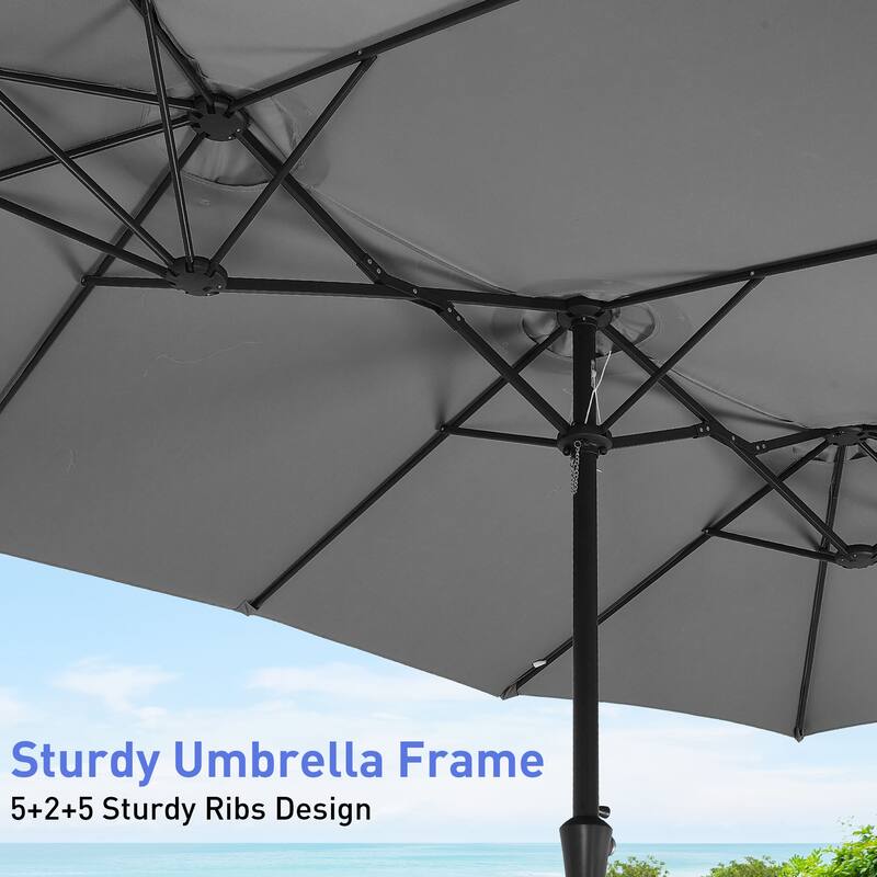 Ainfox 10ft Solar Patio Umbrella 40 LED Lighted and Umbrella Base, Strip Lights Outdoor Market Table Umbrella