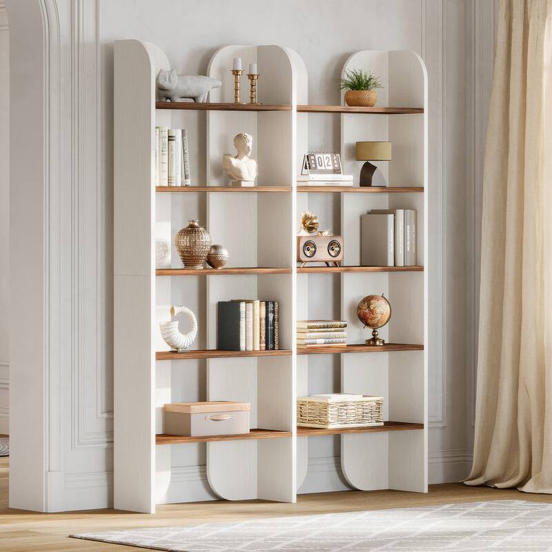 70.87" 5-Tier Double Wide Bookshelf, Open Shelves Tall Floor Standing Bookcase Storage Accent Shelf