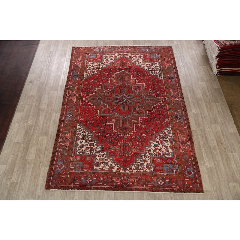 Geometric Heriz Persian Area Rug Wool Handmade Living Room Carpet - 7'8" x 10'8"