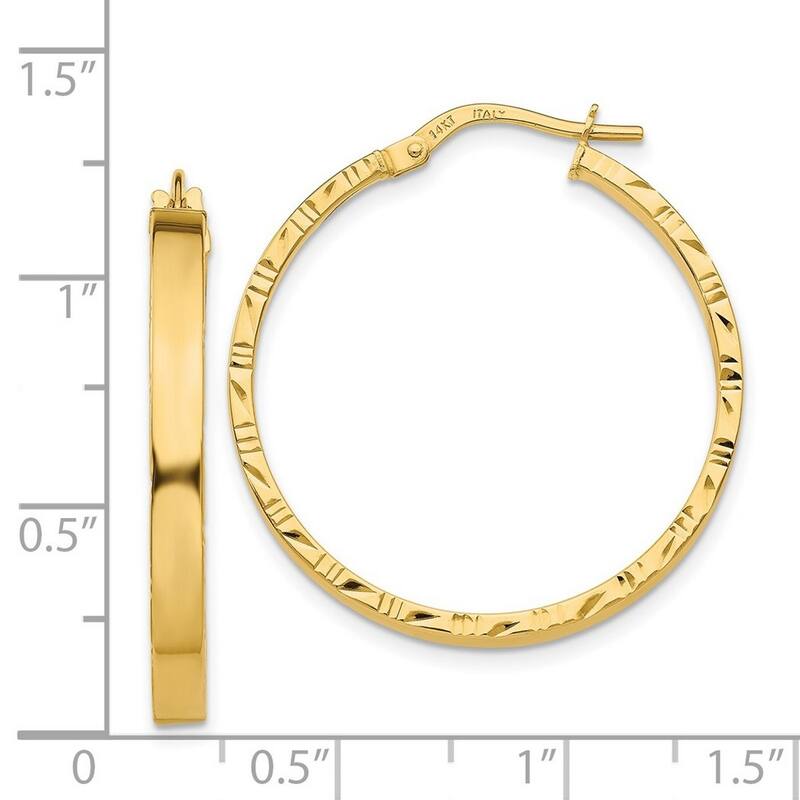 Curata 14k Yellow or White Gold 32.25x3mm Textured Edge Polished Squared Hoop Earrings