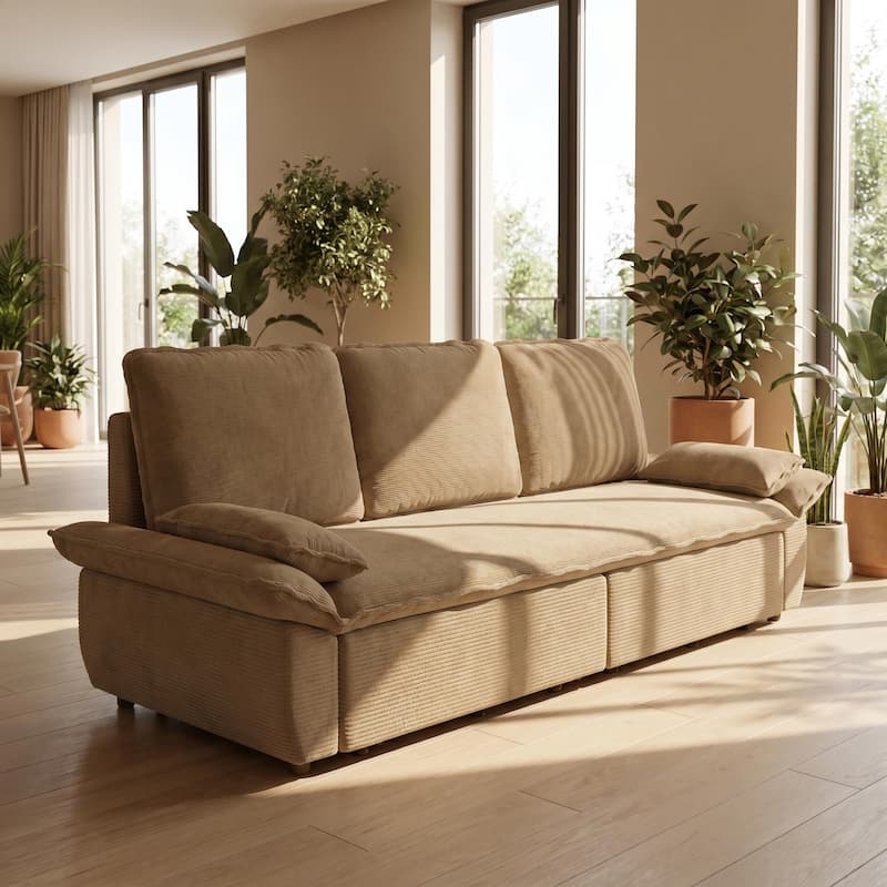 Homy Casa 73.2''/94.5" Queen/King Pull Out Sofa Bed, 3-in-1 Corduroy/Velvet Sleeper Couch