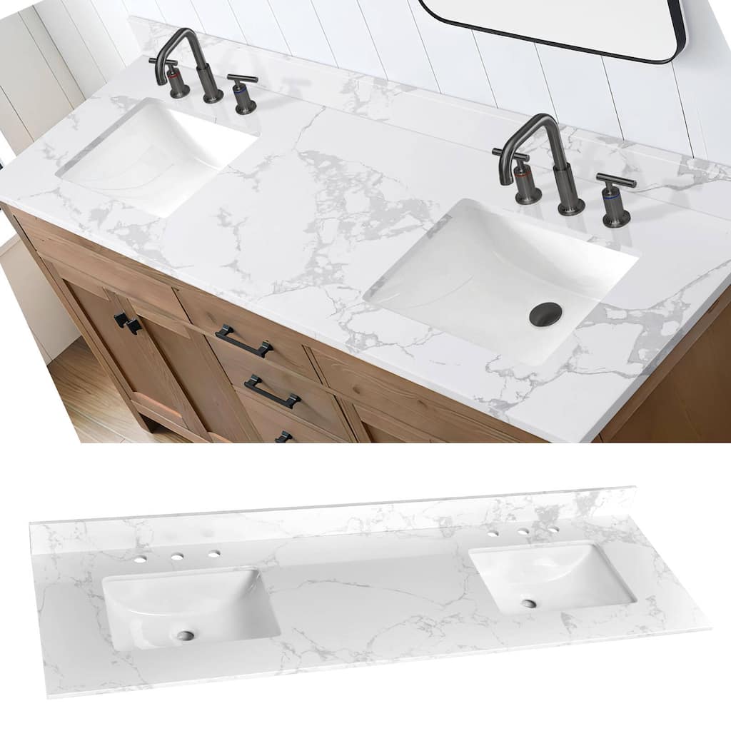 Glacifrost 73 inch Cultured Marble Bathroom Vanity Top with Double Sink