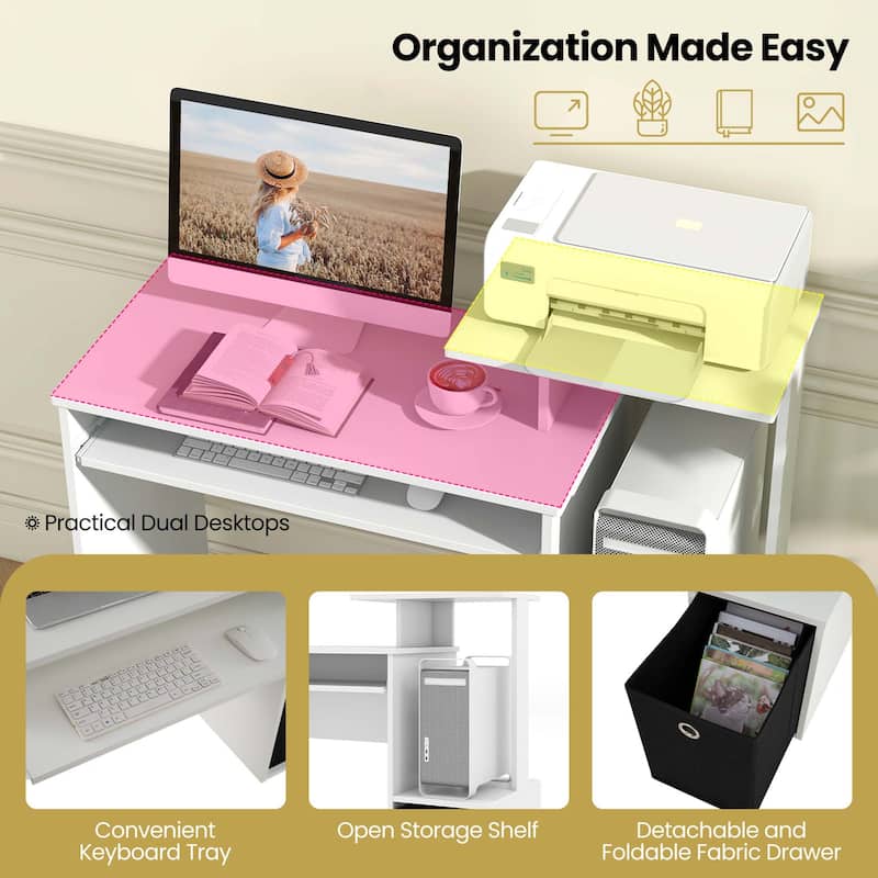 Compact Home Office Workstation Computer Desk w/Keyboard Tray