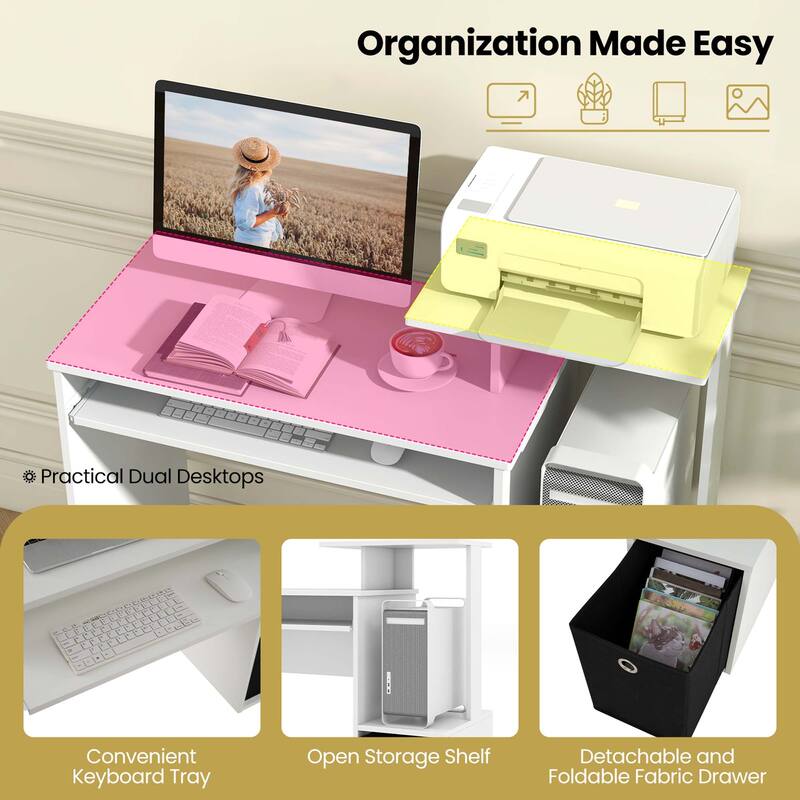 Costway Home Office Computer Desk Space-saving Study Writing Desk with - See Details