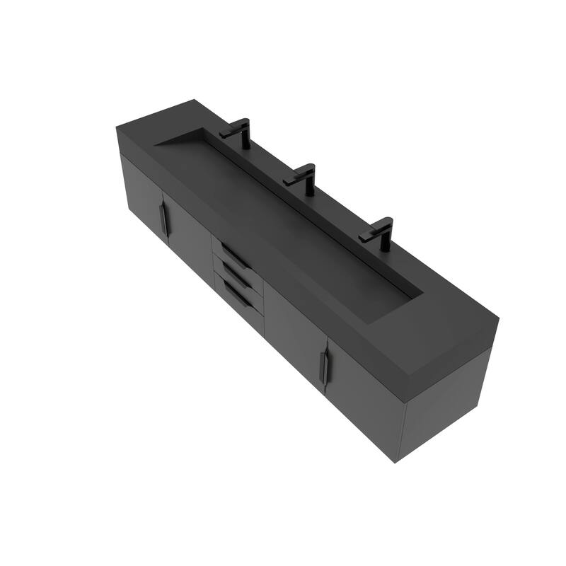 Nile 84-Inch Wall Mounted Bathroom Vanity Set w/ Black Top