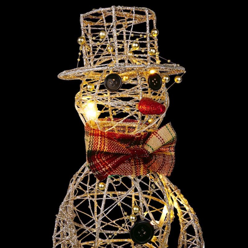 Alpine Corporation Gold Wire Holiday Décor Snowman with Warm White LED Lights