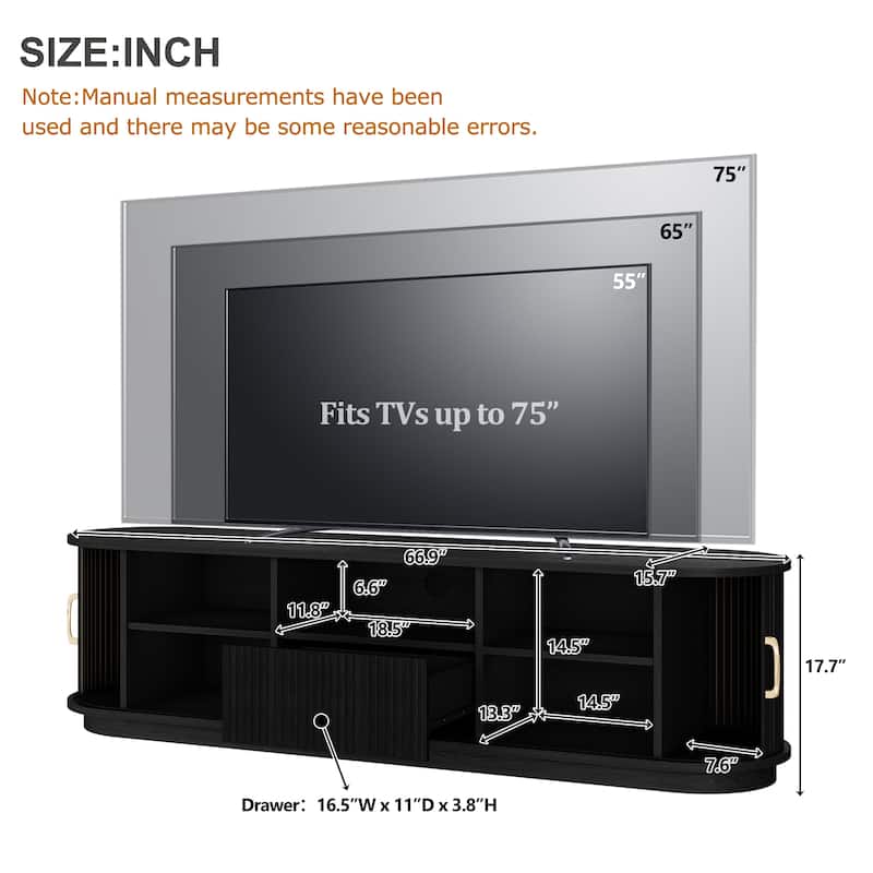 Vintage Rustic TV Stand with Sliding Doors & Drawer for TVs up to 75"
