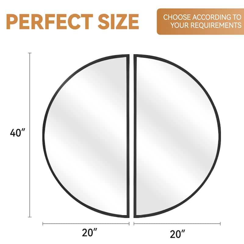 Half Moon Aluminum Alloy Framed Arched Wall Mirror (2-Pieces)