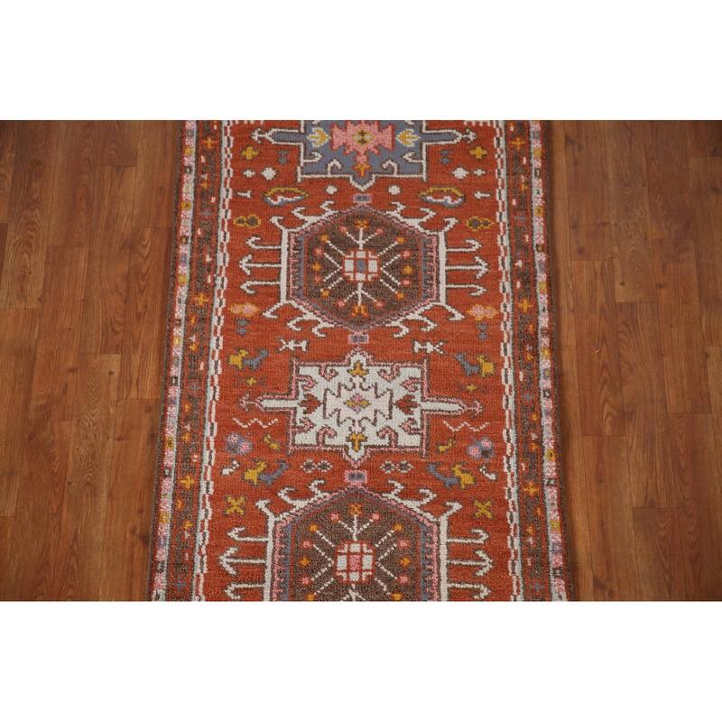 Orange Geometric Kazak Indian Area Rug Handmade Wool Carpet - 2'7"x 5'0"