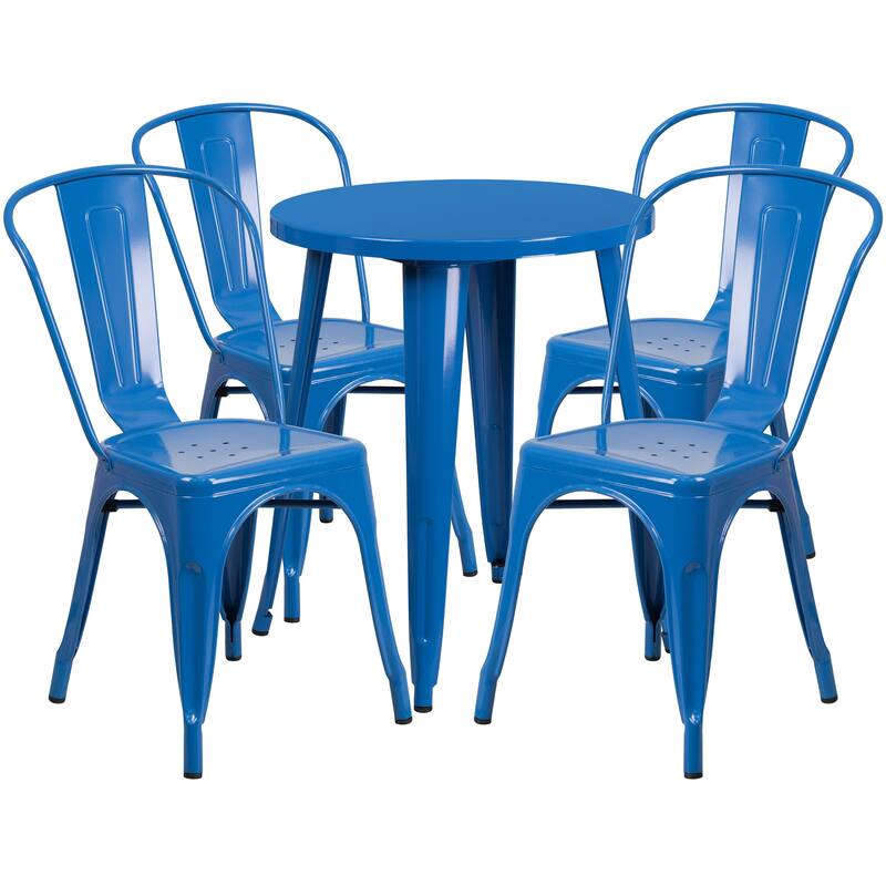 24'' Round Metal Indoor-Outdoor Table Set with 4 Cafe Chairs