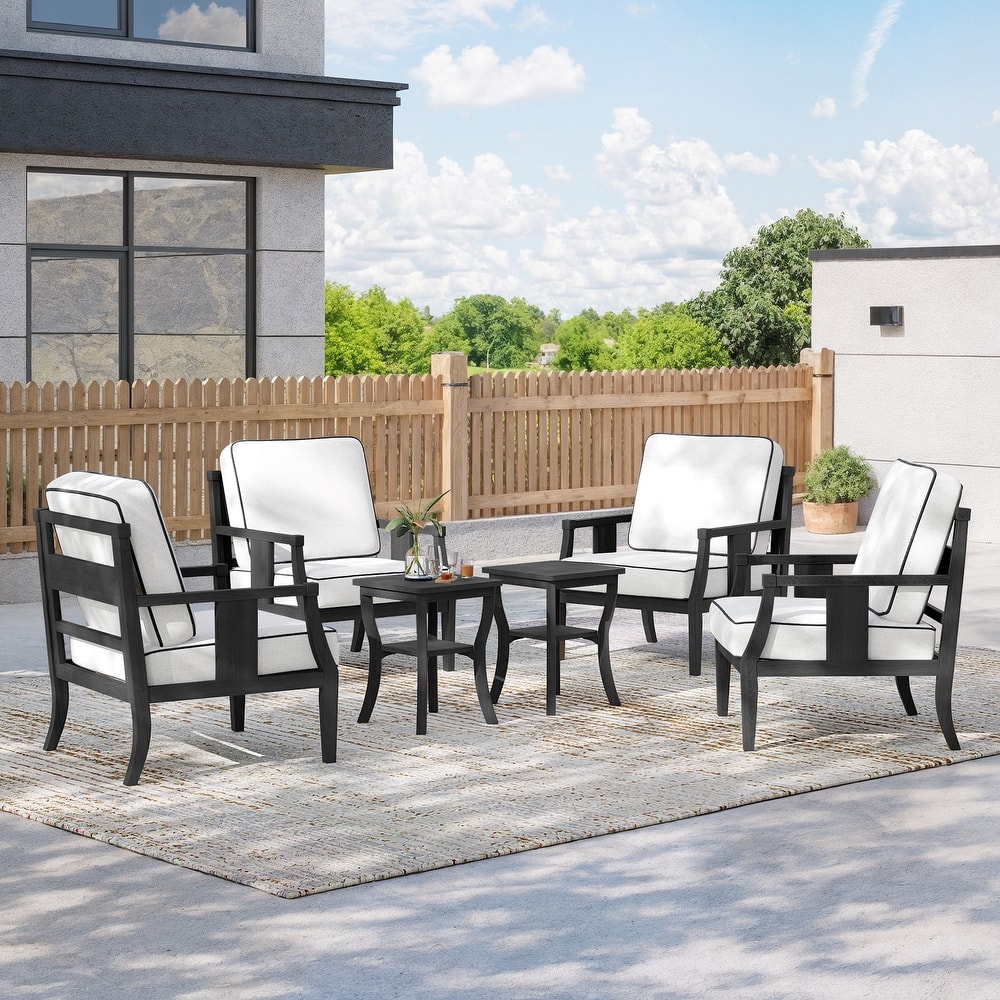 6-piece Outdoor Teak Seating Set Club Chairs with Cushions