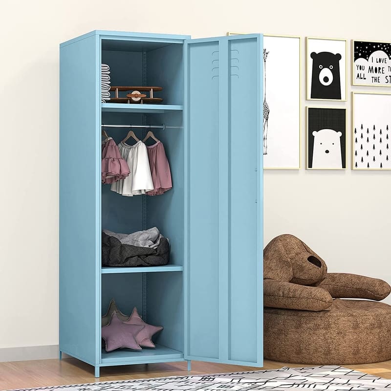 Metal Armoires Locker Cabinet for Kid with Hanging Rod and Shelves