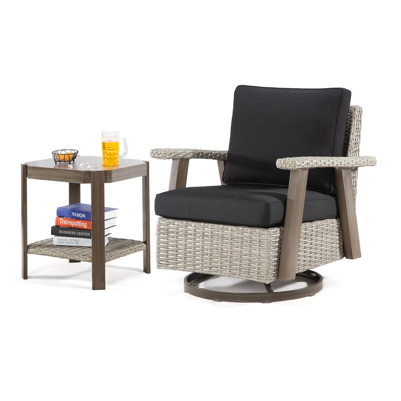 Cozywor Wicker Patio Rocking Chair Swivel Lounge Chair