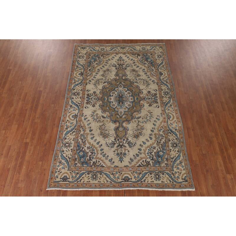 Tabriz Persian Vintage Rug Hand-Knotted Traditional Wool Carpet - 6'5"x 9'7"