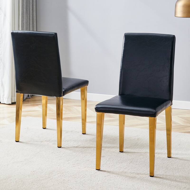 Roomfitters Black PU Dining Chairs with Gold Metal Legs, Versatile Upholstered Set of 2 for Dining Room or Office, Black+Gold - Black+Gold