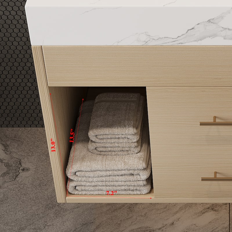 29.9-inch floating bathroom vanity with sintered stone countertop and ceramic undermount sink