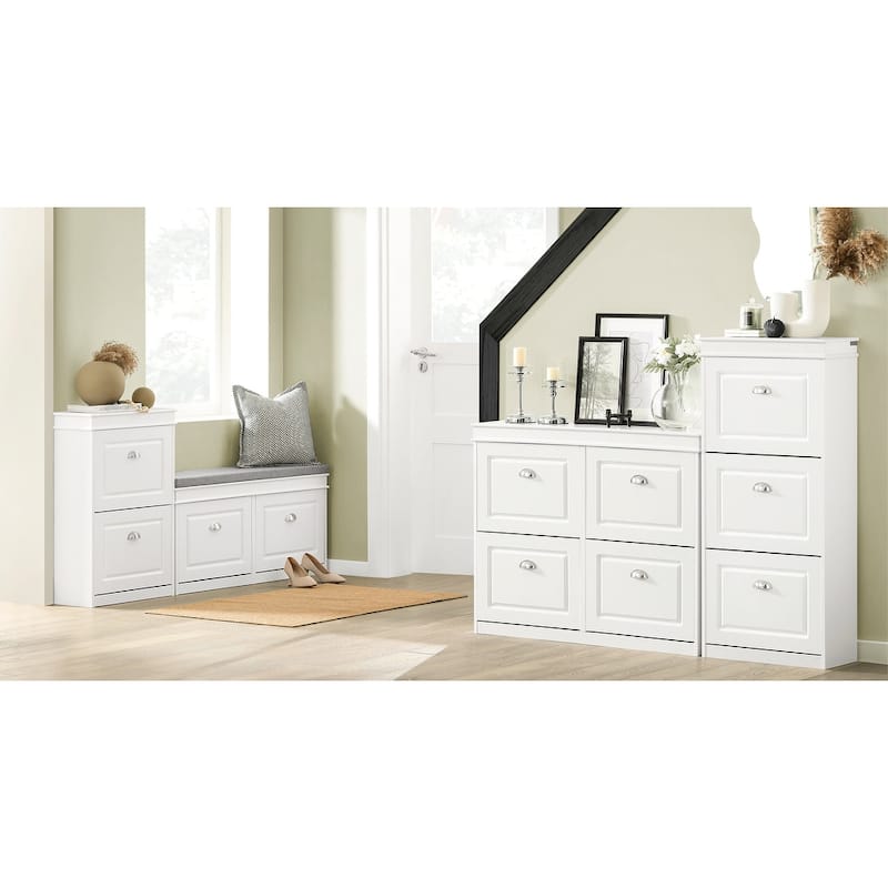 SoBuy FSR64-W, Hallway Shoe Bench Storage Cabinet With Flip-Drawer