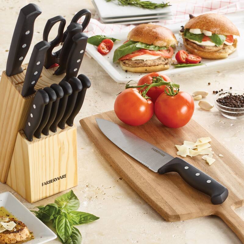 Farberware 22 Piece Stainless Steel Knife and Kitchen Tool Set with Block - N/A