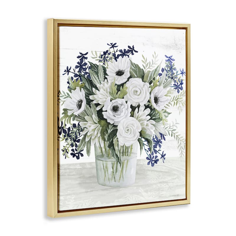 Stupell Mixed White Anemone Vase Framed Floater Canvas Wall Art Design by Cindy Jacobs