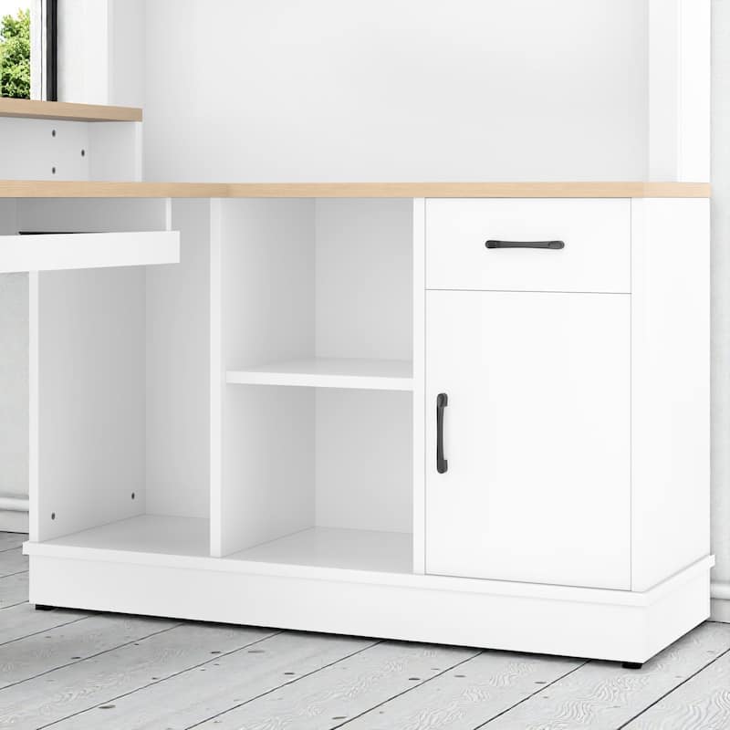 L Shaped Computer Desk with Power Outlet, Corner Desk with Drawers Bookshelf and Storage for Home Office Study