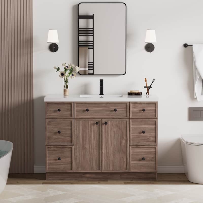36"/48"/60"/72" Bathroom Vanity Set with Sink & Faucet - 48"single sink - 48"single sink-Brown