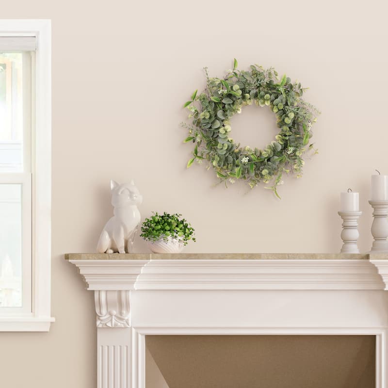24" Artificial Eucalyptus Spring Wreath With Green Leaves