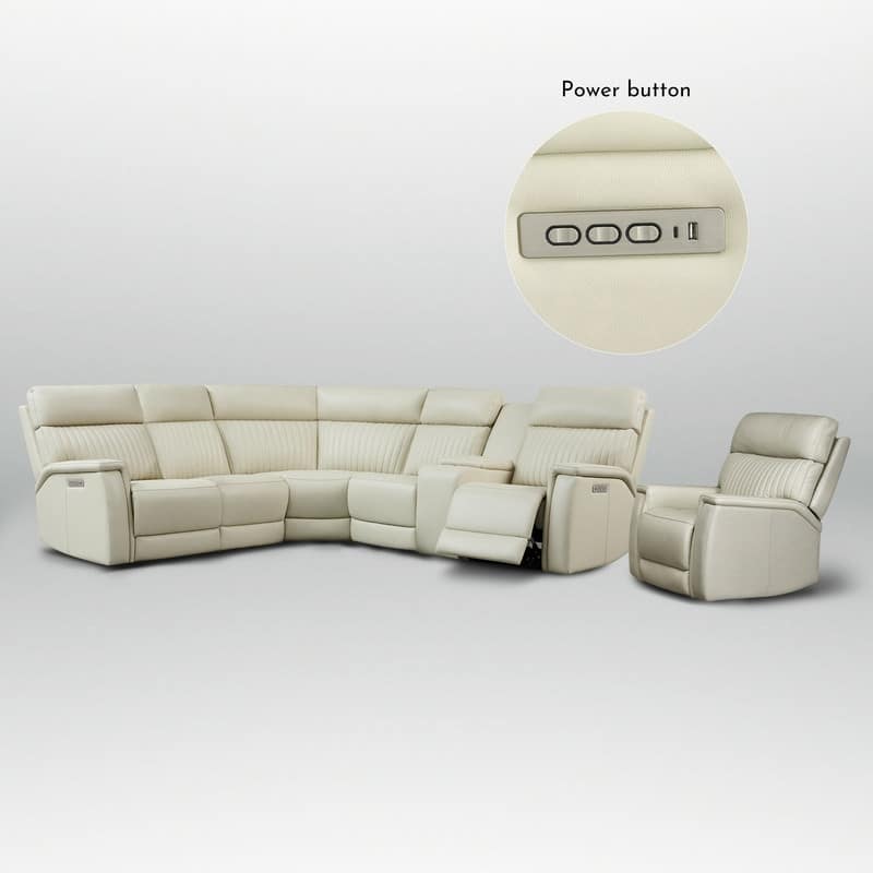 105" W Genuine Leather Power Sectional with Recliner Sofa Set with Triple Power, Single Console, USB&USB-C Ports