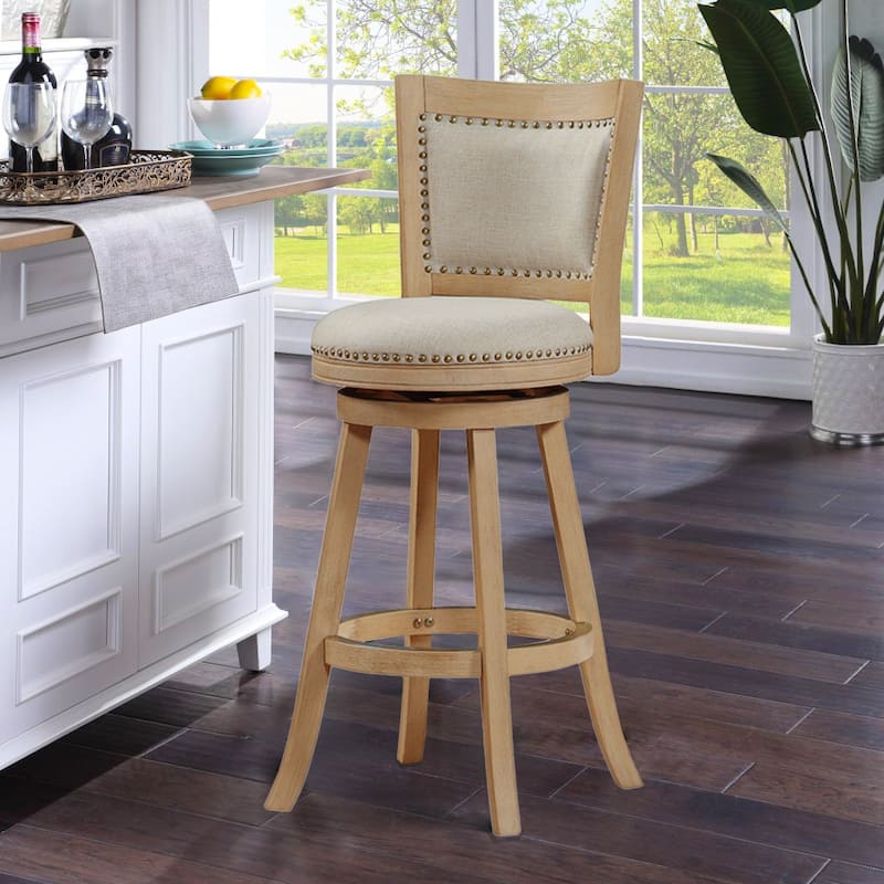 Melrose Wood Upholstered Swivel Counter Barstool - Cream Wire-Brush