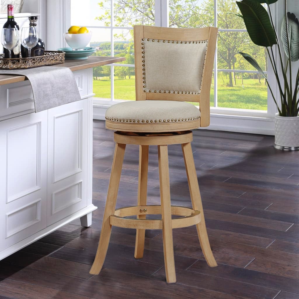 Melrose Wood Upholstered Swivel Counter Barstool