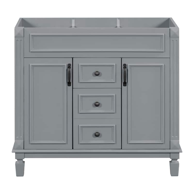 Roomfitters 36 Inch Bathroom Vanity without Sink, Freestanding Cabinet with 2 Soft Closing Doors and 2 Drawers - Grey