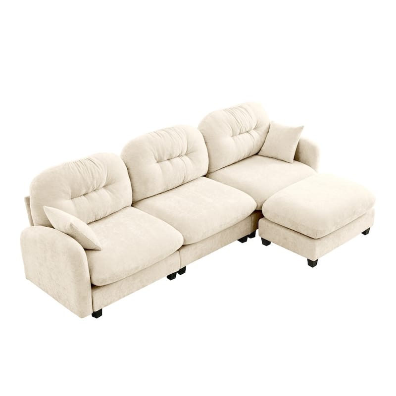3-seat Chenille Modular Upholstered Convertible Sectional Sofa with Ottoman