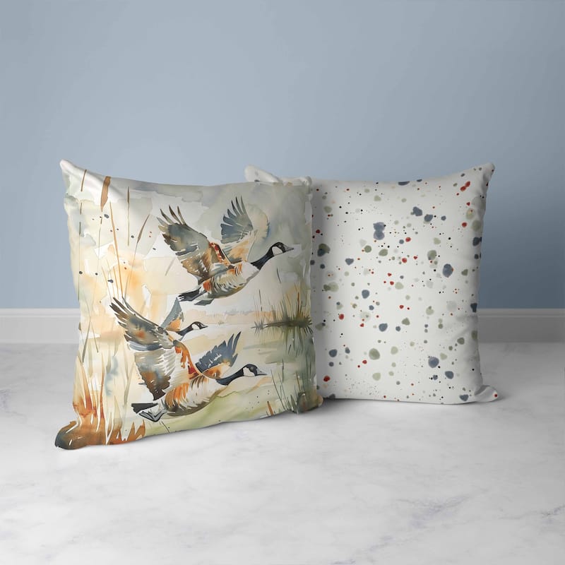 Three Geese Faux Suede Reversible Throw Pillow Blue and Rust