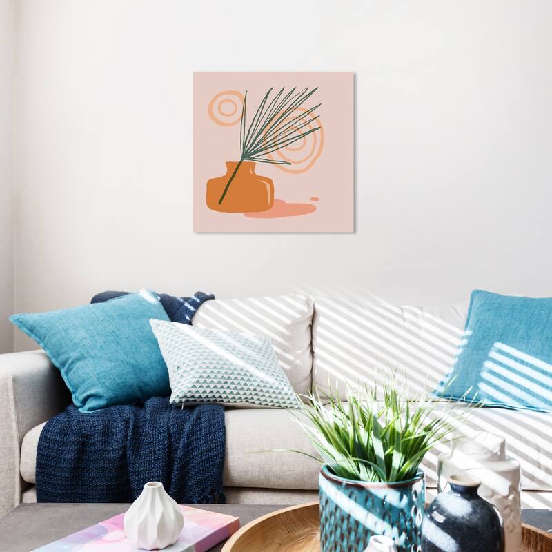 Wynwood Studio Canvas Floral and Botanical Boho Leaf poster Pink and Bohemian & Eclectic Wall Art Canvas Print - 20 x 20