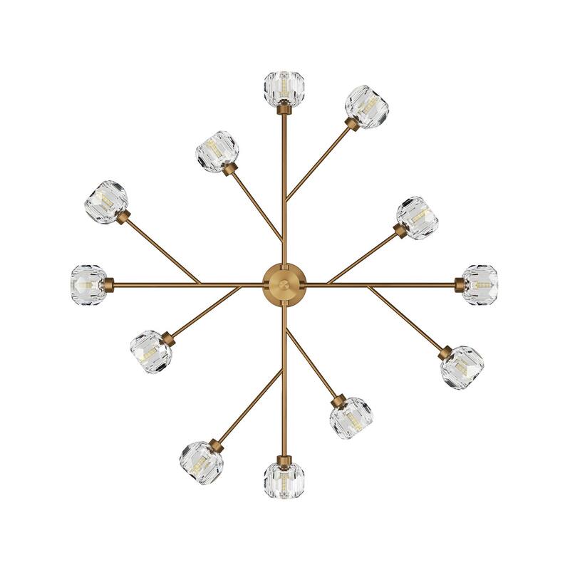 Mid-Century Modern Brass 12-Light Clear Glass Sputnik Chandelier for Dining Room