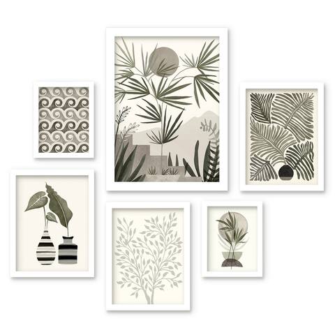 Americanflat - Modern Tropical Warm Botanicals - 6 Piece Framed Gallery Wall Set