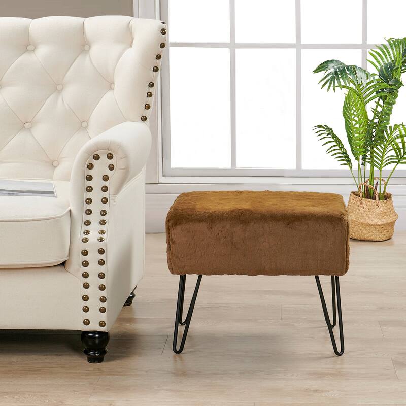 Serenta Solid Color Fauxfur Ottoman - Otter