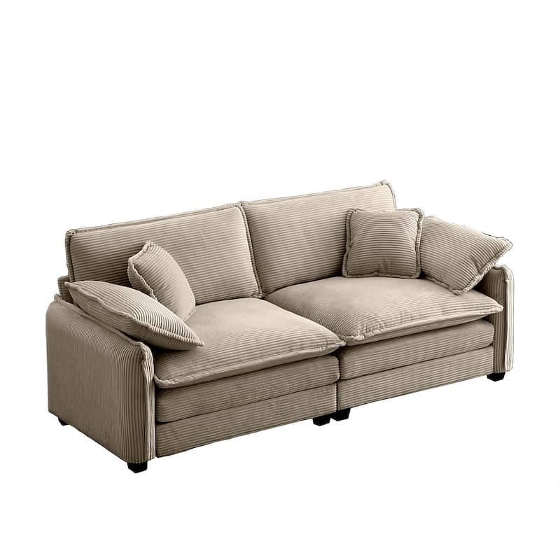 Oversize Loveseat, 81'' 2 Seater Corduroy Couch with 4 Pillows and Removable Armrests, Modern Love Seat for Living Room, Office
