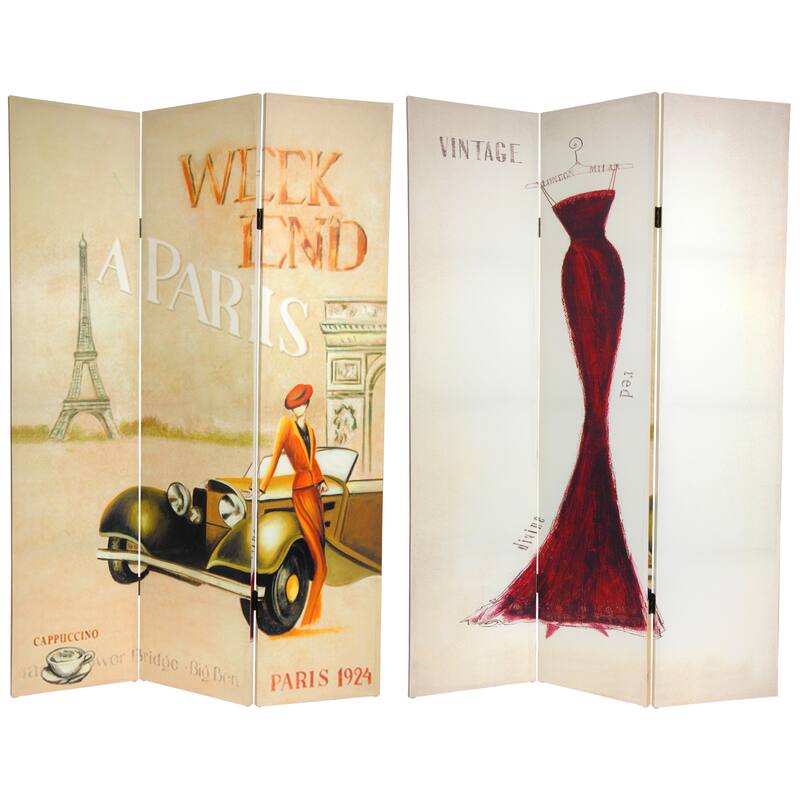 Handmade Canvas Double-sided 6-foot Vintage Weekend Paris Room Divider (China)